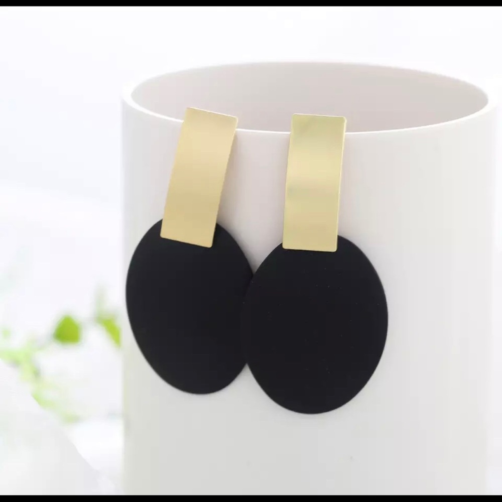 Black Golden Geometric Hanging Earrings